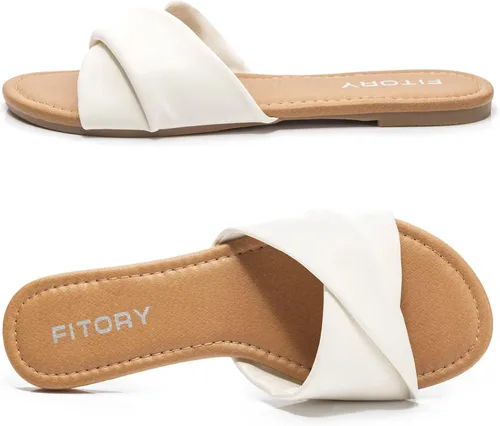 Vista 3 de FITORY Sandalias planas para mujer con pantuflas de cuero suave para verano, tallas 6-11