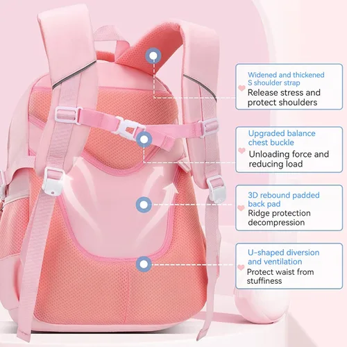 Vista 3 de KEBEIXUAN Mochilas para niñas con bonito colgante Kawaii School Bag, A-Rosa, Lindo