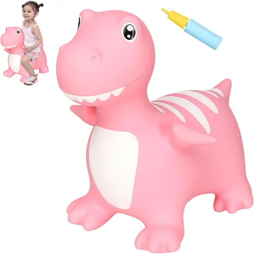 Vista 13 de INPANY Caballo hinchable, juguetes de tolva de dinosaurio, animal que rebota para niños, decoraciones de fiesta de dinosaurios, inflable para niños