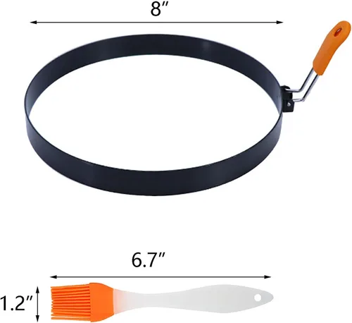Vista 6 de Molde para panqueques, paquete de 2 anillos para panqueques de 8 pulgadas, anillo de tortilla de acero inoxidable con mango aislado de silicona