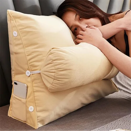 Vista 2 de Almohada triangular para lectura y dormir en forma de cuña con almohada ajustable para el cuello, soporte para cuerpo, espalda, lumbar, uso en cama