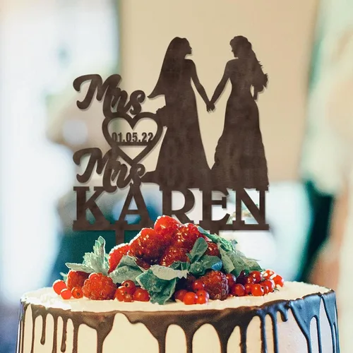 Vista 15 de Decoración para tarta de boda con silueta lesbiana del mismo sexo, decoración para tartas de compromiso para ella y ella, decoración para tartas