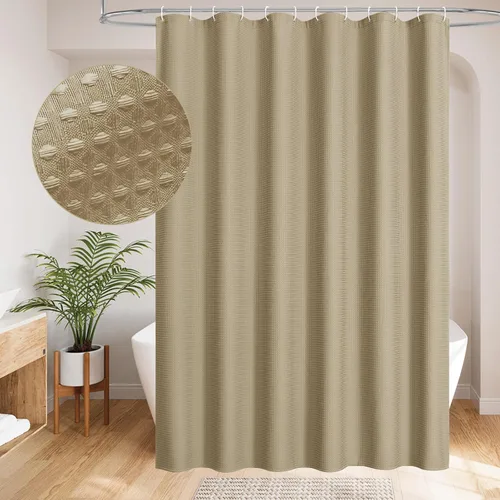 Vista 37 de MitoVilla Cortina de ducha de tela texturizada ponderada de lujo beige, 72 Marfil