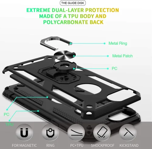 Vista 3 de Gritup Funda compatible con iPhone 6/6S/7/8 Plus con protector de pantalla HD, grado militar, a prueba de golpes, con anillo magnético para iPhone