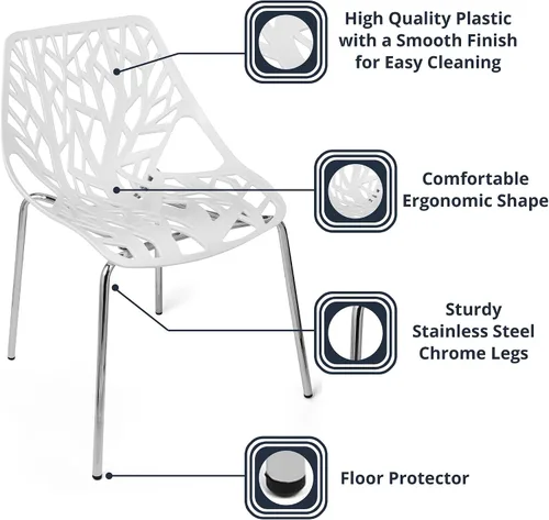 Vista 12 de Sillas de comedor de plástico acrílico de abedul (juego de 4 unidades), Plástico, metal, Blanco