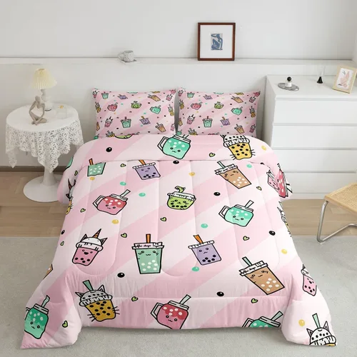 Vista 29 de Feelyou Juego de edredón de dibujos animados de gatos, juego de edredón de gatitos y flores, para niños, niñas, adolescentes, mascotas, gatos, juego