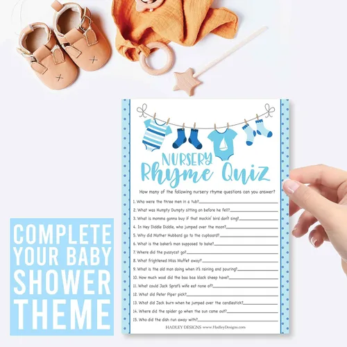 Vista 9 de Hadley Designs Juegos de baby shower para 25 invitados – Juego de trivia para baby shower, cuestionario de rima de guardería y quién es mi mamá