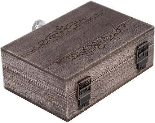 Vista 4 de Y&K Homish Caja de anillos de boda única y de compromiso para matrimonio, caja decorativa Mr and Mrs (marrón rústico)