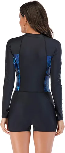 Vista 20 de ECUPPER Traje de baño de una pieza de manga larga para mujer, con cierre Boyleg, protector de erupción, cobertura de traje de baño de surf, traje