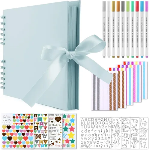 Vista 20 de GOTIDEAL Álbum de recortes de 7 x 7 pulgadas con marcadores metálicos, 40 páginas, álbumes de fotos de papel kraft para bodas y aniversarios