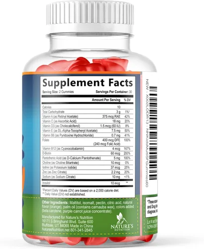 Vista 9 de Gomitas multivitamínicas para niños, sin azúcar, sabrosas gomitas de sabor a naranja, apoyo inmunológico diario con 100% vitamina B12, vitaminas