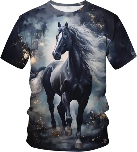 Vista 4 de Camiseta con estampado de caballo 3D Trippy para hombre, camiseta colorida con estampado de animales