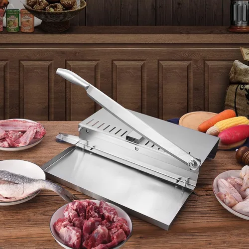 Vista 8 de Cortador de carne de 20 pulgadas, cortador manual de costillas para pollo, pescado o carne de res, rebanador de carne congelada de acero inoxidable