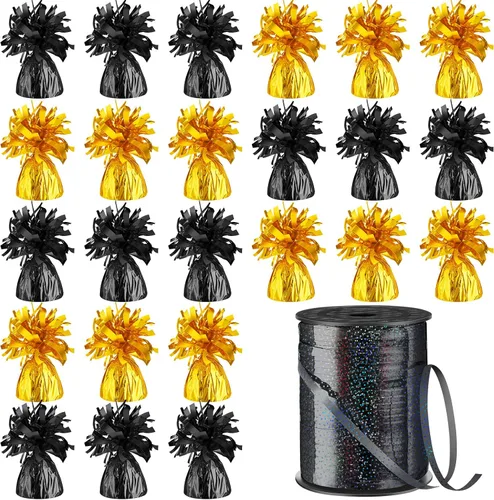 Vista 10 de Yunsailing 25 globos metálicos pesados con cinta iridiscente de 500 yardas, anclajes de soporte de globos de 5.3 onzas para globos de helio, Negro