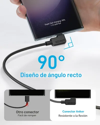 Vista 2 de Anker Cable USB C a USB C en ángulo recto, 240 W, cable de carga trenzado tipo C de 90 grados tipo C para iPhone serie 17 y más