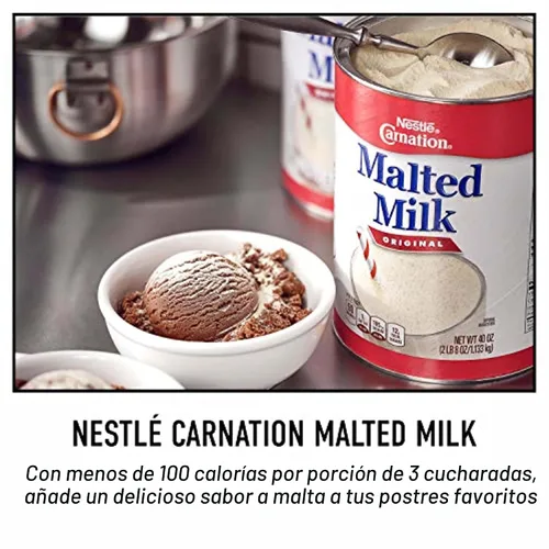 Vista 3 de Carnation Leche malteada, leche malteada seca y estable, ideal para hornear, batidos, helados, lata de 2.72 libras