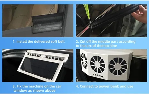 Vista 5 de Riloer Ventilador de coche con energía solar, ventilador de escape de automóvil con energía solar, radiador de automóvil, elimina el olor peculiar