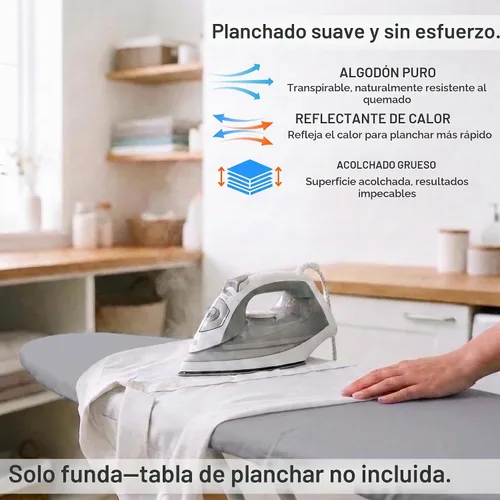 Vista 3 de Funda extra gruesa para tabla de planchar de 15 x 54 pulgadas, tamaño estándar, acolchada, reflectante al calor, algodón resistente al quemado Gris