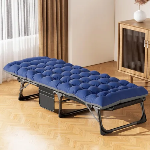 Vista 8 de ABORON Cuna de camping plegable de 5 posiciones y tumbona con alfombrilla Cuna negra/almohadilla azul