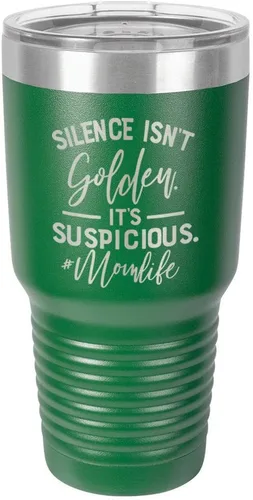 Vista 15 de SILENCE ISN'T GOLDEN ITS SUSPICIOUS - Vaso con tapa superior deslizante y pajita (acero inoxidable, taza de viaje), Gris