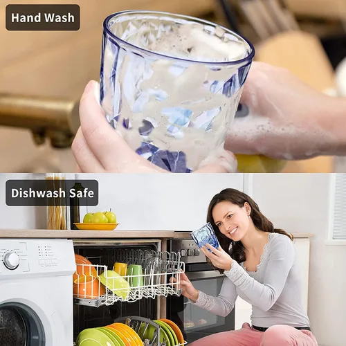 Vista 8 de Topsky Vasos de agua de plástico de 10 onzas Juego de 4 vasos transparentes irrompibles de acrílico transparente reutilizable para jugo