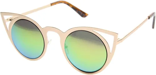 Vista 24 de zeroUV Gafas de sol redondas de metal recortadas con lente de espejo de ojo de gato para mujer