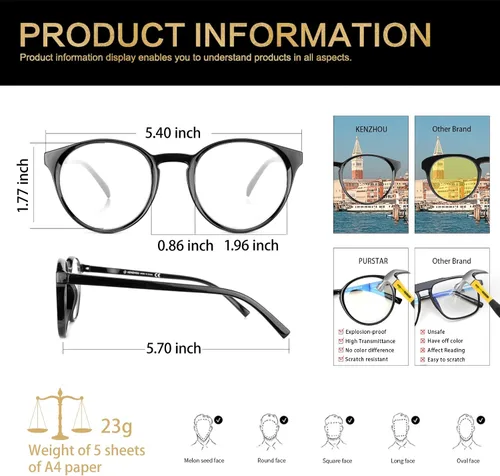 Vista 2 de K KENZHOU Gafas de bloqueo de luz azul para mujer con montura redonda