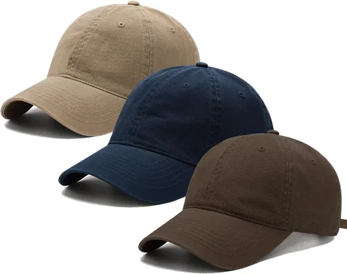 Vista 11 de Paquete de 3 gorras de béisbol vintage lavadas lisas de algodón de sarga ajustable a granel de perfil bajo clásico para hombres/mujeres