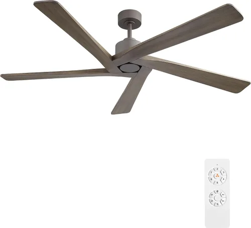 Vista 15 de WINGBO - Ventilador de techo DC de 48" sin luz - 5 aspas de madera maciza talladas, motor DC reversible de 6 velocidades, ventilador de techo sin
