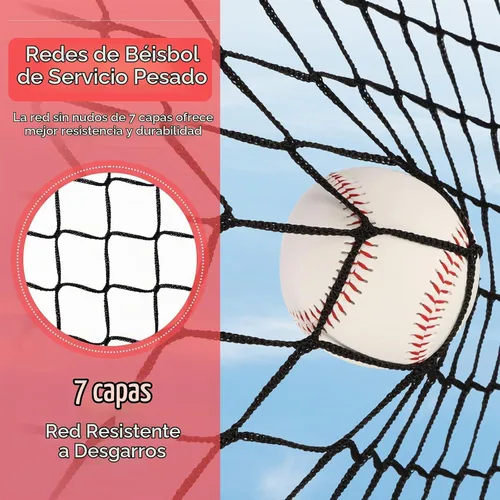 Vista 3 de 6'x6' Baseball Softball Practice Net, Batting Tee & Ball Caddy Rojo-B
