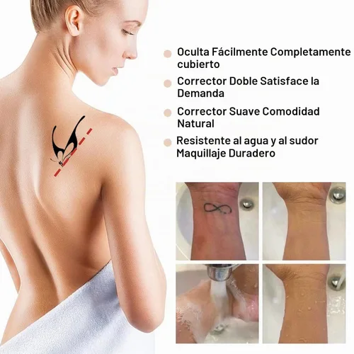 Vista 8 de Cubierta de tatuaje, corrector invisible impermeable para el cuerpo, piernas, contusiones, cicatrices, manchas oscuras, vitíligo, maquillaje