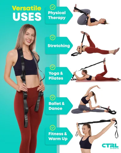 Vista 4 de Correa elástica de yoga no elástica con bucles, banda elástica para terapia física, bandas elásticas para ejercicio y flexibilidad, correa elástica