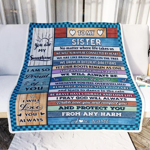 Vista 2 de Manta personalizada con texto en inglés «To My Sister from Sister Wood» No Matter Where Life Takes Us Soul Sister cumpleaños, Navidad, graduación