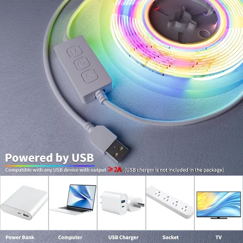 Vista 5 de MIWISE Tira de luces LED RGB Smart IC COB de color de persecución, tira de luz LED USB direccionable, efecto arcoíris con sincronización de música