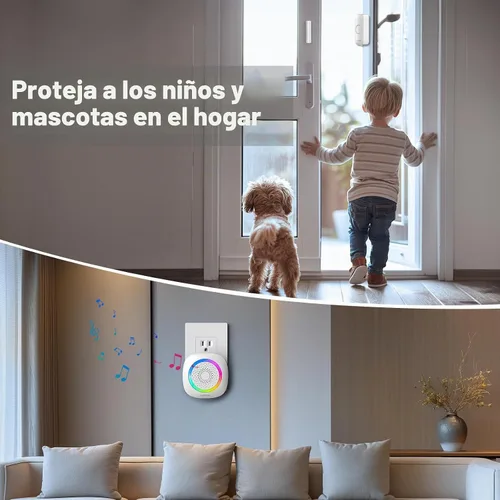 Vista 3 de TECKNET Campanillas de puerta cuando se abre la puerta, alarma inalámbrica con sensor de puerta con rango de 1000 pies, 61 canciones, 5 niveles