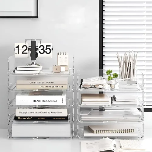 Vista 3 de Organizador de Papel de 4 Niveles para Escritorio, Bandeja de Papel Organizador de Escritorio Apilable, Ideal para Suministros de Oficina
