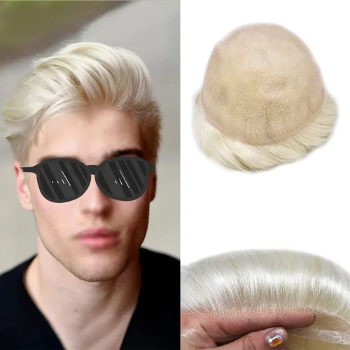 Vista 13 de Mens Toupee Swiss Lace Mens Hair Piece Sistema de reemplazo de cabello para hombres Toupee para hombres Cabello humano nudo blanqueado protesis