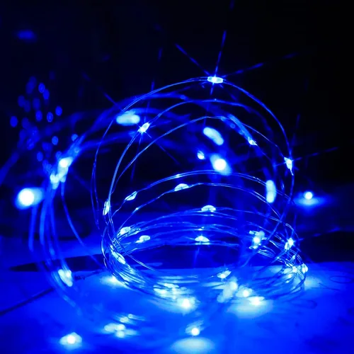 Vista 2 de Paquete de 12 luces de hadas que funcionan con pilas, 2,1 metros, 20 luces LED impermeables, cable plateado, efecto de luciérnagas y luna estrellada