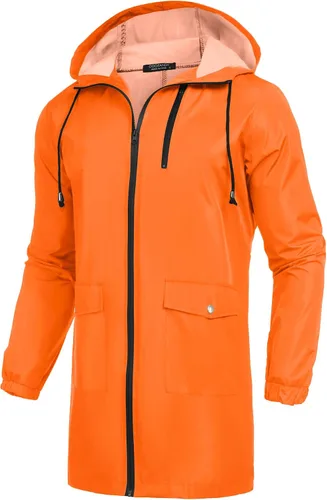 Vista 11 de COOFANDY Chubasquero largo para hombre, chaqueta impermeable para exteriores, con capucha