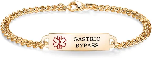Vista 43 de Pulseras de identificación de alerta médica de 6.5 "-8.5" para mujeres, pulseras de emergencia médica de acero inoxidable, grabado gratuito