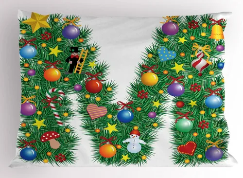 Vista 13 de Ambesonne Juego de 2 fundas de almohada navideñas, diseño de estrellas de Navidad y copos de nieve, letras retro, ropa de cama de microfibra