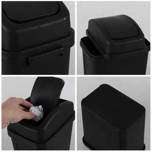 Vista 3 de Cubo de basura con tapa abatible de 1.8 galones, cesta de basura Negro