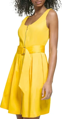 Vista 2 de Karl Lagerfeld Paris Women's Round Neck Zip Up Belted Dress