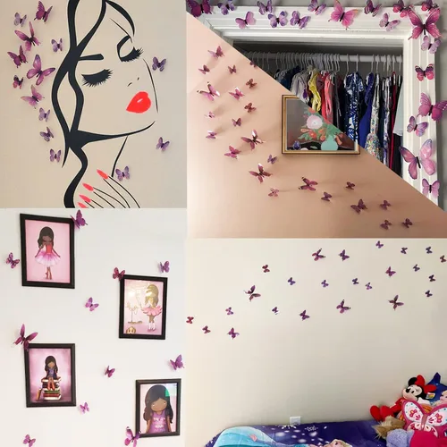 Vista 2 de Ewong 72 calcomanías de pared de mariposas 3D para decoración de pared, decoración removible para el hogar, dormitorio de niños, niñas, baño
