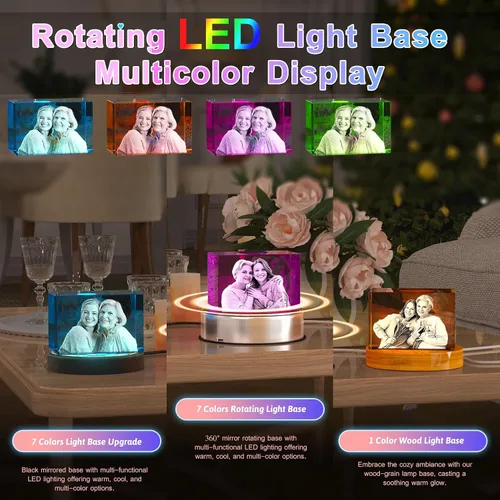 Vista 4 de Foto de cristal 3D personalizada, regalos personalizados para mujeres, hombres, ella, él, mamá, papá, parejas, imagen de vidrio grabado con láser