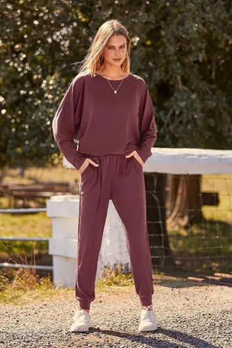 Vista 7 de PRETTYGARDEN - Conjunto de moda de 2 piezas para mujer, color liso, sudadera sin botones y de manga larga, pantalón largo