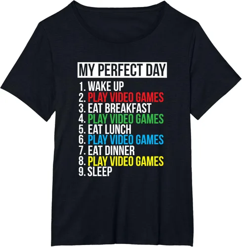 Vista 28 de My Perfect Day" - Camiseta negra de ajuste clásico, cuello redondo, manga corta, poliéster y algodón, Negro