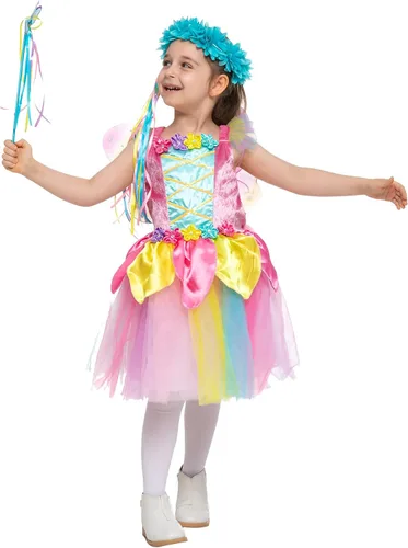 Vista 5 de Spooktacular Creations Disfraz de hada arco iris, disfraz de hada de unicornio para niñas, disfraz de cuento de hadas, disfraz de princesa