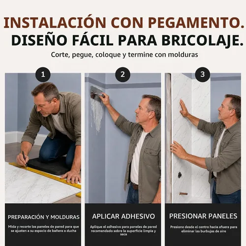 Vista 6 de Versa Tile - Panel de pared de PVC para bañera y ducha, color mármol, 96