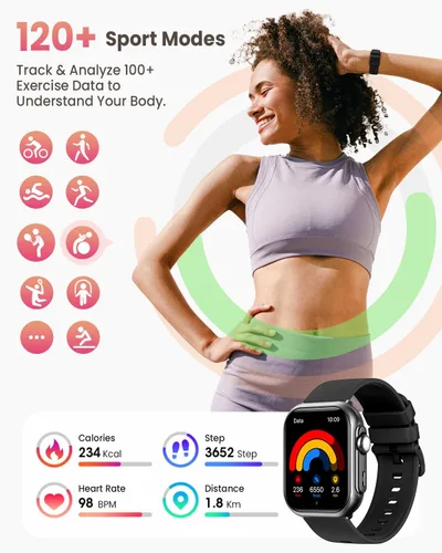 Vista 6 de Reloj inteligente para mujeres y hombres Fitness: 1.85 "Reloj inteligente con 30 días+duración de la batería hace/recibe llamada, frecuencia